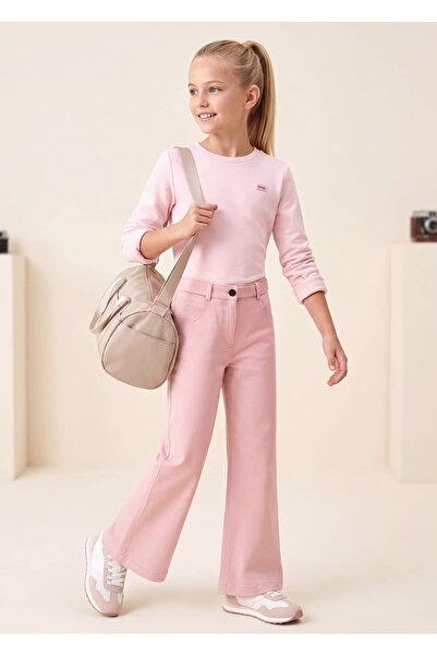 Ozmoz By Mukadder Özden Organic Dark Pink Wide-Legged Spring Girls' Trousers