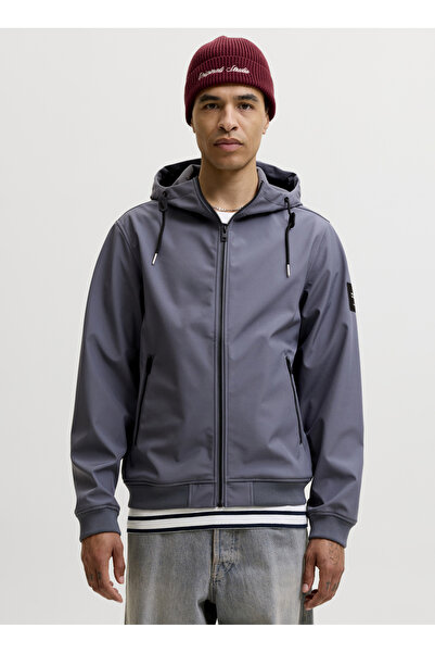 Jack & Jones Gri Erkek Logo Baskılı Mont 12236300 JJEBASIC SOFTSHELL HOOD