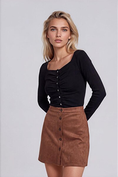 Vitrin Buttoned Suede Skirt