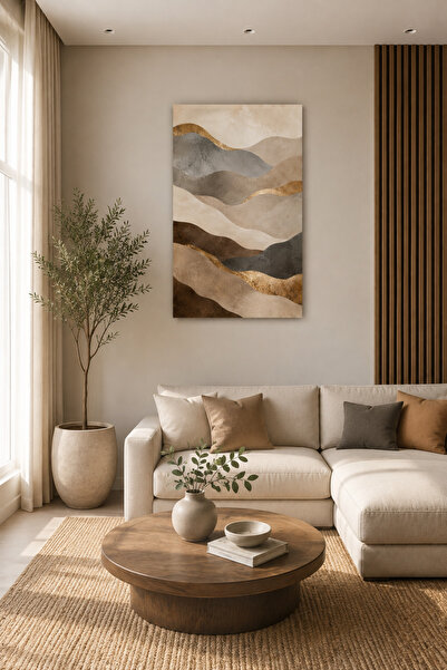 Mushen Studio Modern Abstract Hill Wave Pattern Canvas Painting |   Gold Stri...