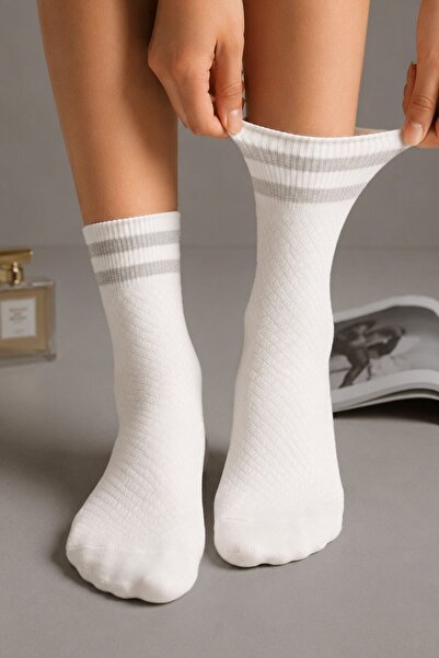 NEEWSTORE White Glittery Striped Textured Socks