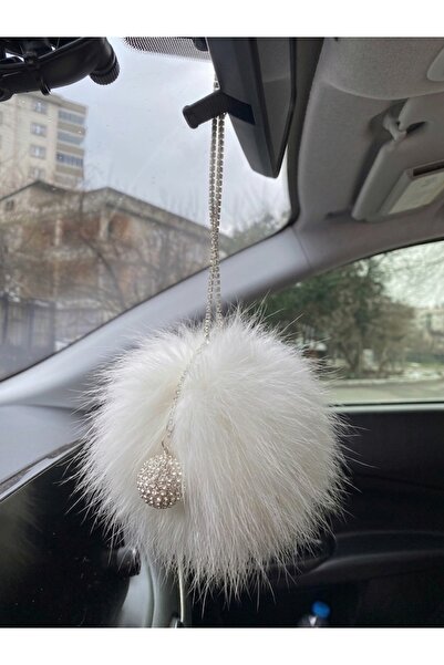 Oto Aksesuarcım Mini Disco Ball Feather Pompom Rear View Mirror Ornament Yell...