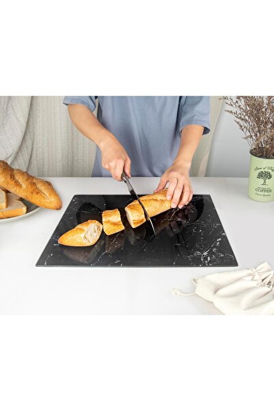 MODEN Kitchenville Glass Cutting Board 16"x12": Tempered Glass Kitchen Counter Protector - Durable- Scratch-Resistant, Heat-Proof - Design 1 - Black Marble Effect