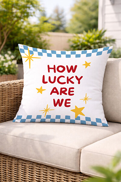 Evmila How Lucky Are We Written Decorative Throw Pillow Cover Blue Checkered ...