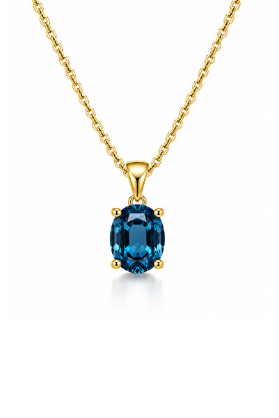KAIROS JEWELRY 14 Ayar Altın London Blue Topaz Oval Kesim Kolye
