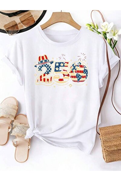 kai22 تي شيرت نسائي بمقاسات كبيرة بتصميم العلم الأمريكي - للذكرى السنوية الـ ...
