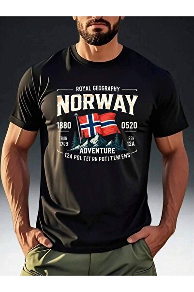 21JNRY Men's Fashion T-Shirt Norwegian Theme Vintage Flag Print Lightweight, ...