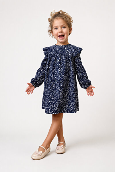 NOBLEKIDS Girl's Droplet Patterned Flounce Dress Navy Blue