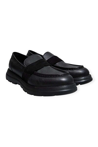 FRANCO CALVANI Black Color Laceless Genuine Leather Men's Shoes