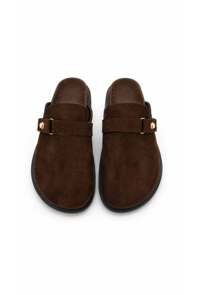 diclepolat Women's Brown Suede Buckle Sabo Mule Slippers Daily Comfortable Thick Niu Toka Sole Home and Outdoor Slippers Arite