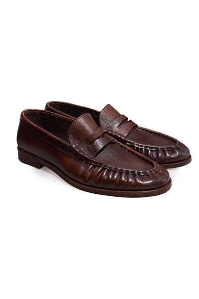 FRANCO CALVANI Brown Laceless Genuine Leather Men's Shoes