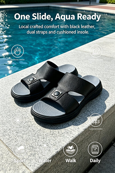 Al Masheel Store Stylish Men's Leather Slippers - Saudi Made - Ultra Lightwei...