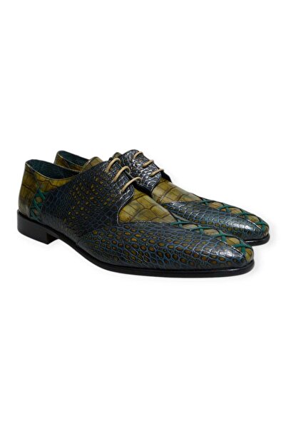 FRANCO CALVANI Green Color Lace-Up Genuine Leather Men's Shoes