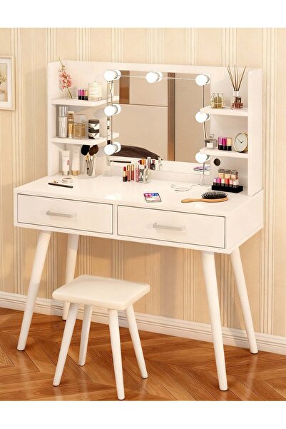 Generic Dressing Table with Cushioned Stool, Makeup Vanity Desk with Shelf an...