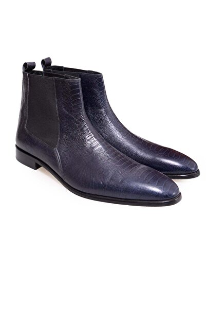 FRANCO CALVANI Dark Blue Color Laceless Genuine Leather Leather Sole Men's Boots