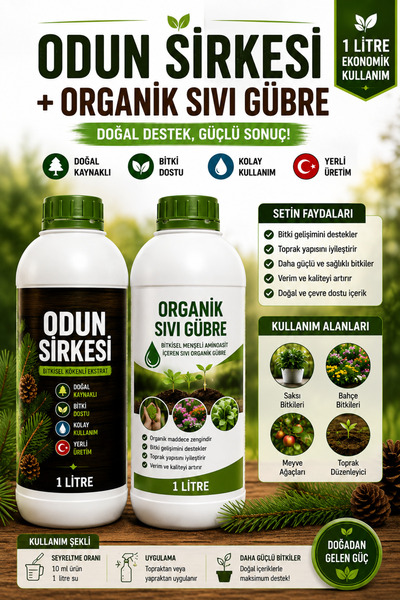 Plant Home Power Mix Odun Sirkesi + Organik Sıvı Gübre Seti 2x1 Litre Wood Vi...