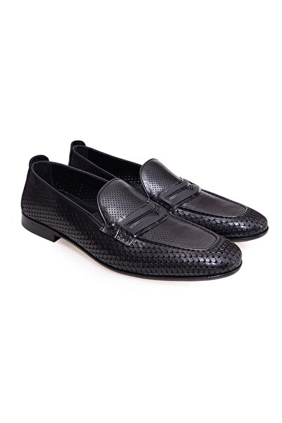 FRANCO CALVANI Black Color Laceless Genuine Leather Leather Sole Men's Shoes
