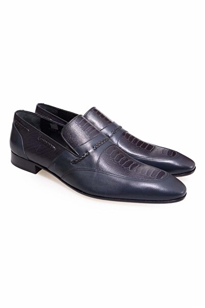 FRANCO CALVANI Dark Blue Color Laceless Genuine Leather Men's Shoes