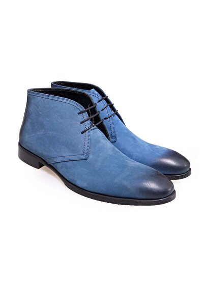 FRANCO CALVANI Blue Color Lace-Up Genuine Leather Suede Leather Sole Men's Boots