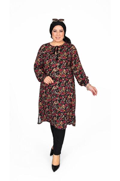 Ferace Women's Large Size Crispy Pattern Drawstring Tunic