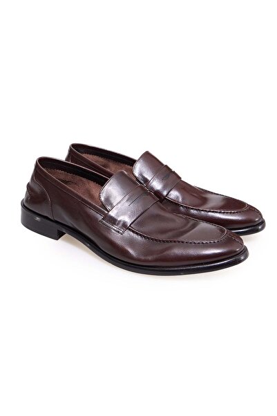 FRANCO CALVANI Brown Laceless Genuine Leather Men's Shoes