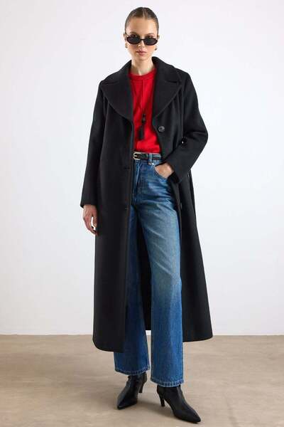 Olcay Mono Kapama Exclusive Long Coat Black 3175
