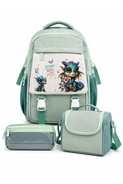 Malkan 3-piece korean style waterproof thick chain backpack lunch bag pencil ...