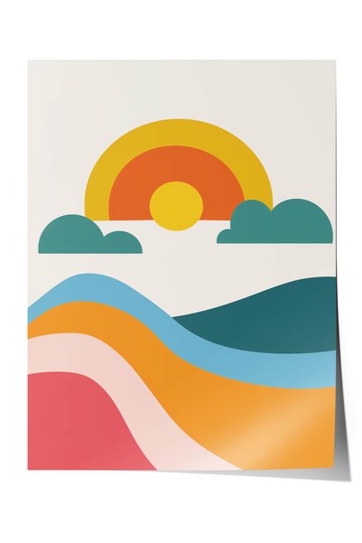 Zestia Minimalist Art Premium Poster, Colorful Sunset Hills, No: 20418