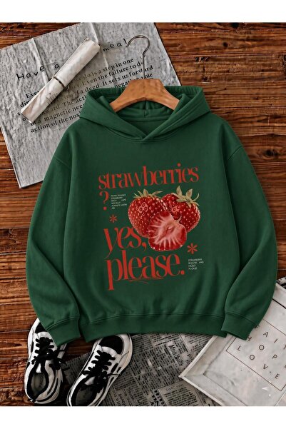 Oksit Sw Strawberries Yes, Please." Pre-Printed Colorful Women's Hooded Sweat...