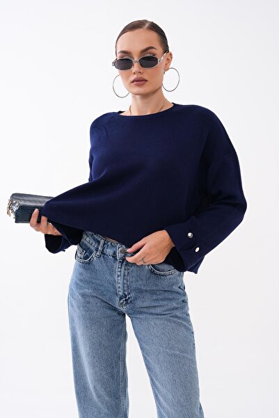 ŞİMAL Women's Knitted Loose Sweater with Button Detail on Sleeves 265015 -