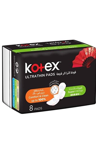 Kotex فوط صحية رقيقة للغاية كبيرة الحجم مع أجنحة - 8 قطع