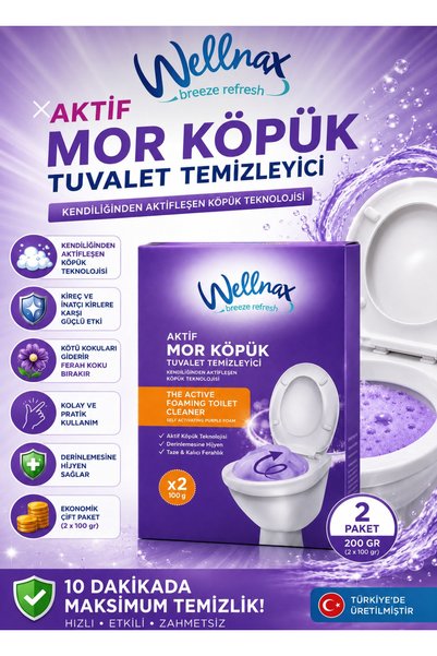 Wellnax breeze refresh Aktif Mor Köpük Tuvalet Temizleyici Kireç Çözücü 2x100 gr