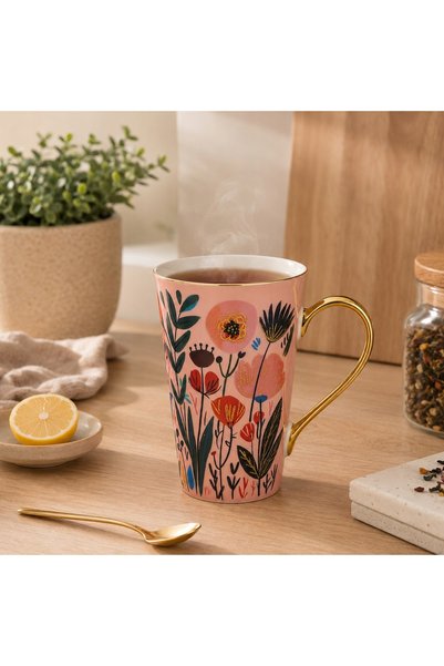 NO BRAND Ceașcă de porțelan mare 700 ml cafea ceai roz cadou