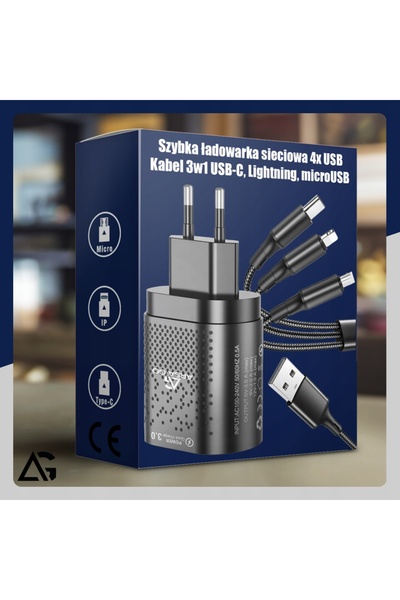 NO BRAND ÎNCĂRCĂTOR RAPID PENTRU TELEFON CUBE 4X USB CU ÎNCĂRCARE RAPIDĂ ȘI C...