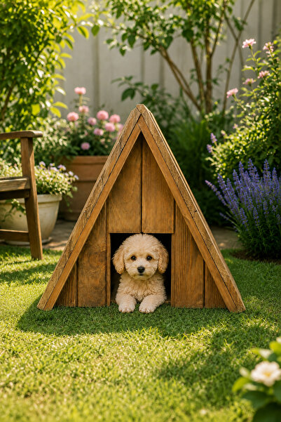 Vovikon Ahşap Küçük Boy Kedi Köpek Kulübesi Pati Evi Yuvası