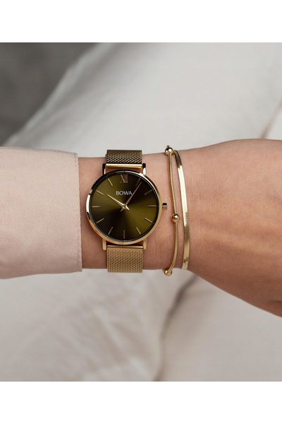 NO BRAND BOWA London Green-Gold Mesh 33 Set cadou (ceas + brățară)