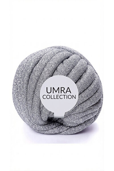 -Marshmallow İp-Renk-Simli Gümüş-2.50cm/35-40mt/1000grm-Elde Örgü İpi-Çanta İpi-Hobi İpi-Düğüm Yastık İpi