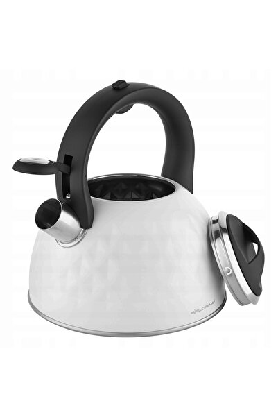 FLORINA Diamante 2.5L Fierbător cu fluier din oțel alb, pentru inducție și gaz