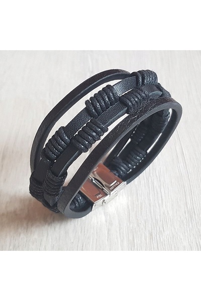 NO BRAND Brățară elegantă pentru bărbați din piele și oțel
