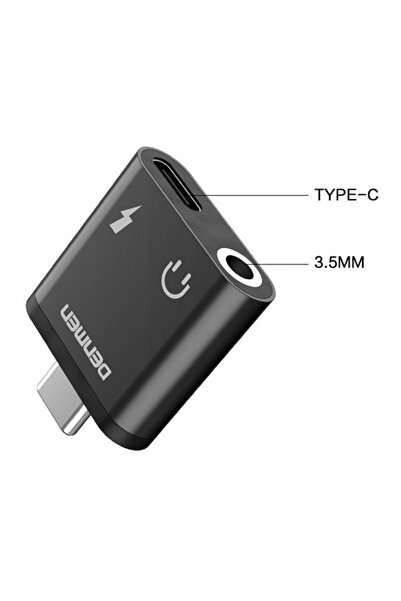 Denmen Adaptor HF Tip-C USB-C + Jack 3.5mm Negru Aluminiu