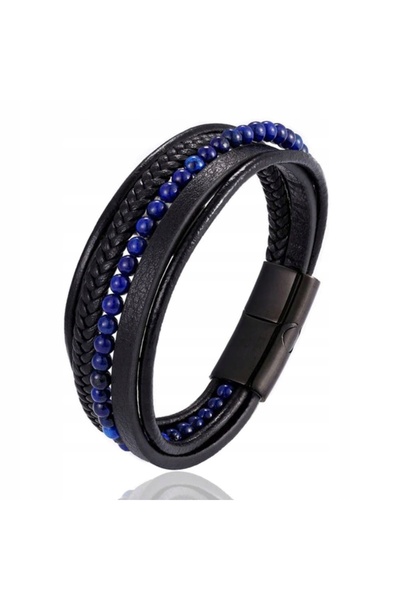 NO BRAND Brățară din piele cu pietre albastre LAPIS LAZULI