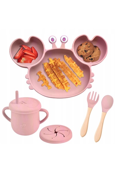 NO BRAND Set de veselă din silicon pentru copii cu bavețică, crab și ventuză