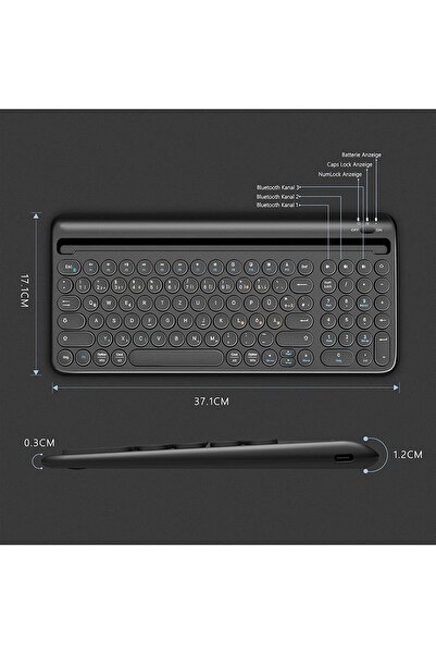 NO BRAND Tastatură wireless Bluetooth neagră QWERTZ germană cu suport