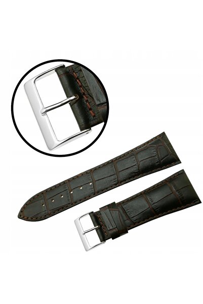 NO BRAND Curea REDA 28mm, model crocodil, maro închis, cusături maro.