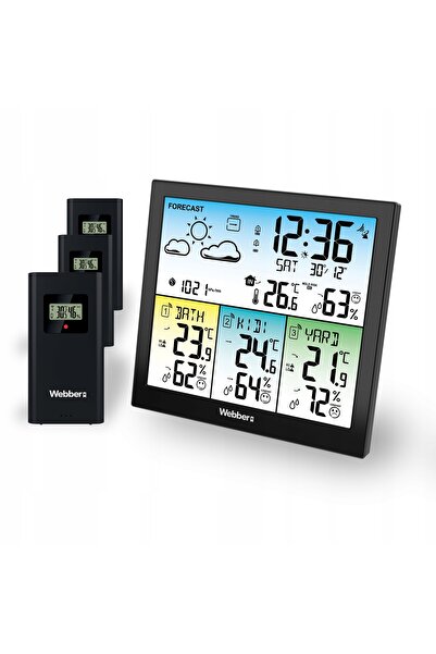 WEBBER STAȚIE METEOROLOGICĂ WS302 3 SENZORI EXTERIORE TERMOMETRU HIGROMETRU DCF