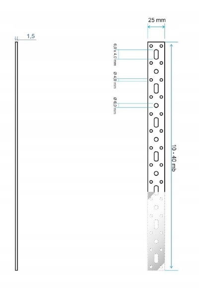 NO BRAND Bandă de montaj din oțel, zincată, perforată, 25x1.5mm, 40m, cu găur...