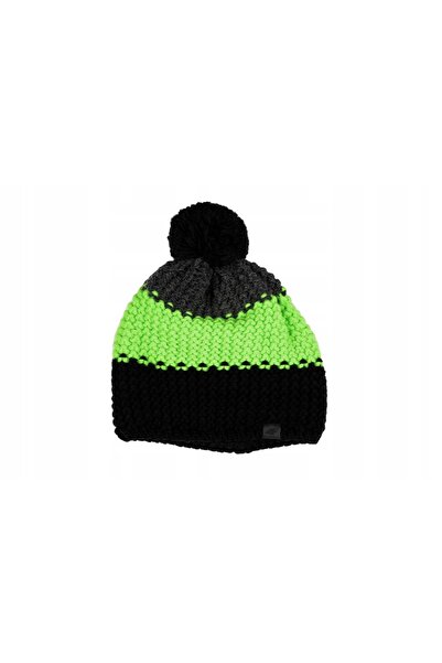 4F Căciulă călduroasă de iarnă din fleece CAM012 cu pompon negru-verde L