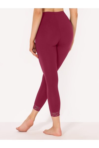 NO BRAND Colanți de damă 7/8 cu dantelă, din viscoză, ms10-342, Bordo, XS