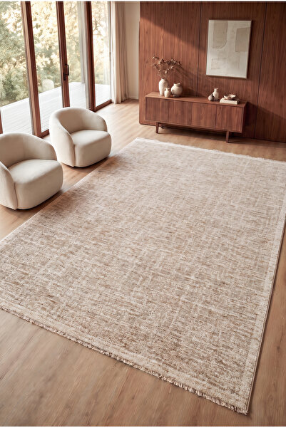SERENZA HOME LİVİNG Vintage Krem Kahve Modern Eskitme Bambu Polyester Pamuk T...