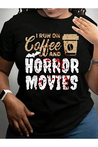 2BIR تي شيرت مطبوع عليه عبارة "I Run On Coffee And Horror Movies Trick Or Tre...